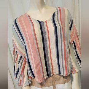 Susina Cotton Linen Striped Oversize Blouse‎ Size S Boho chic  Oversized
